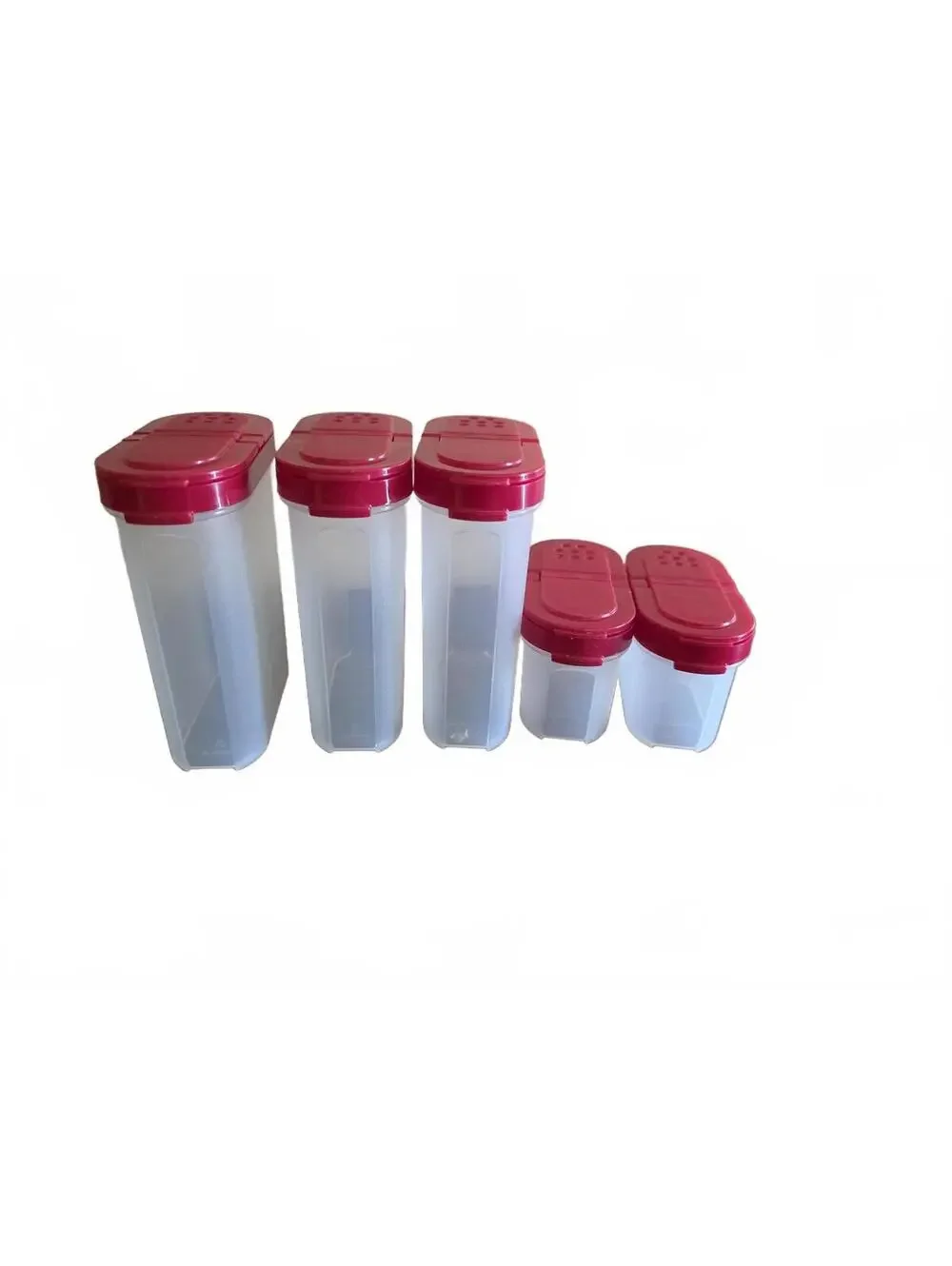 5 Tupperware Modular Mates Spice Shaker Set Red Lids 10pcs